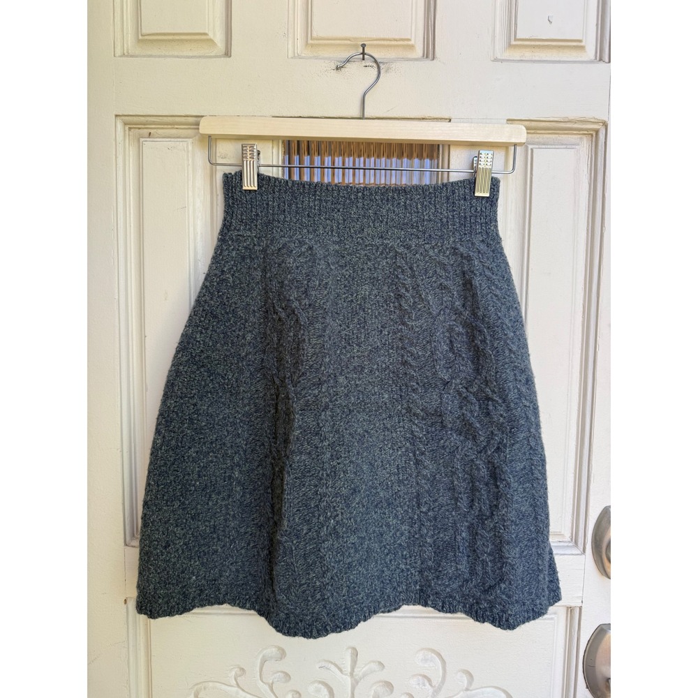 Moth Anthropologie Blue Gray Wool Cable Knit Mini Skirt Womens Size XS - Picture 2 of 6